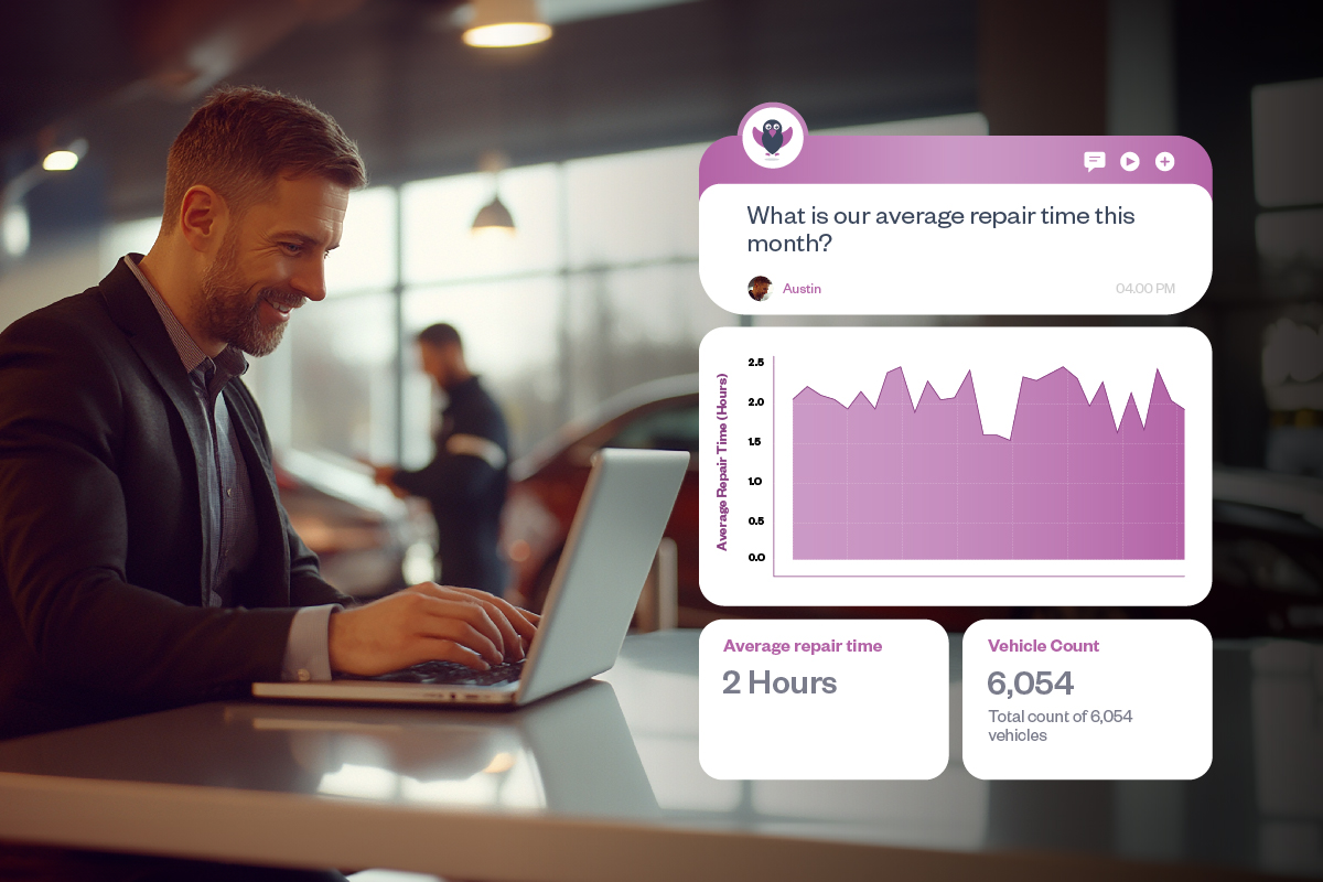 Show an image where the service manager sees insights for the question "What is our average repair time this month?"